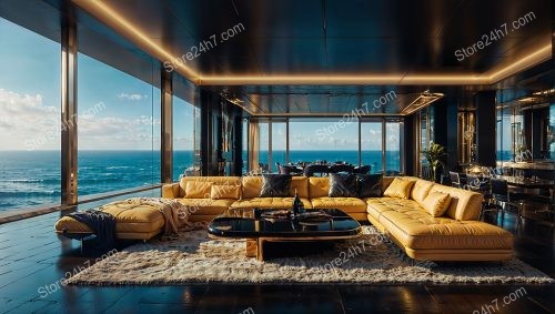 Golden Sunrise Over Luxurious Oceanfront Living Space