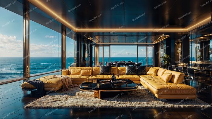 Golden Sunrise Over Luxurious Oceanfront Living Space