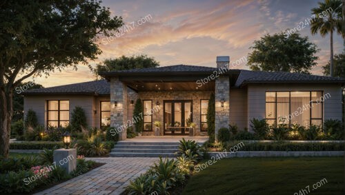 Sunset Serenity at Modern Stone Clad Florida Home