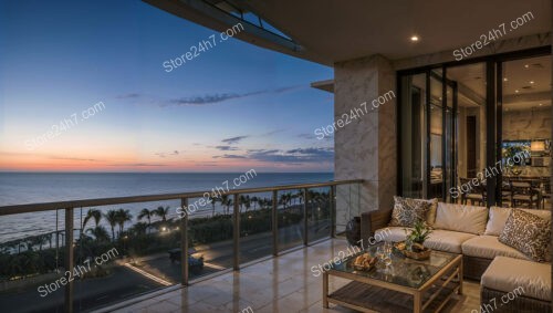 Luxurious Beachfront Condo Living Room with Ocean Sunset View