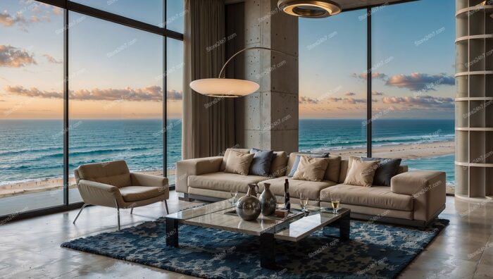 Elegant Coastal Condo Living Room with Panoramic Ocean View