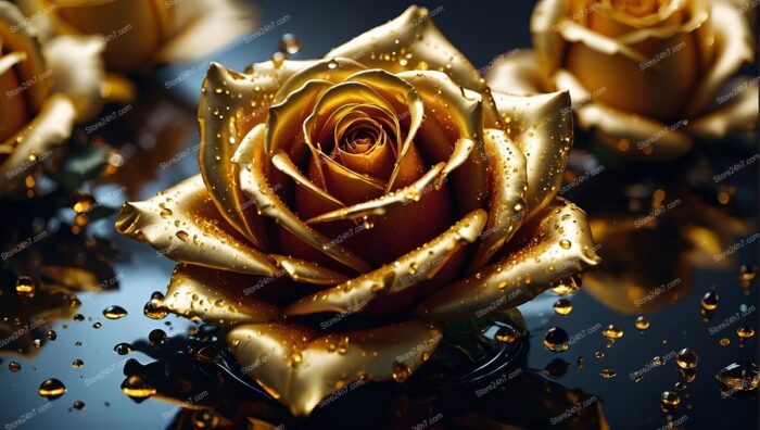 Golden Rose Radiance: Beauty in Abstract Golden World
