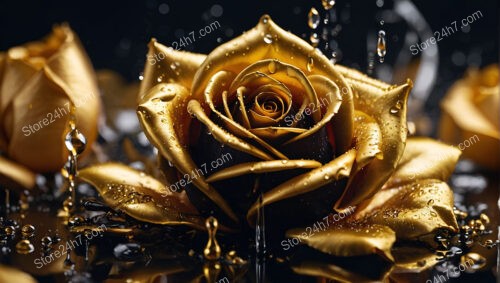 Golden Rose in a Surreal Golden Dream World