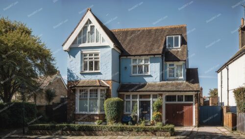 Historic Blue and White House in London Suburb