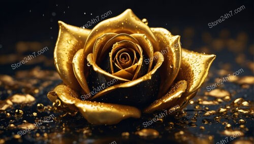 Golden Rose Amidst Abstract Elegance in a Golden World