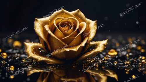 Golden Rose in Abstract Golden World: Luxurious Fantasy Art