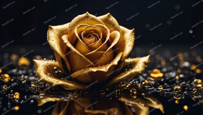 Golden Rose in Abstract Golden World: Luxurious Fantasy Art