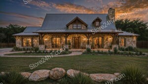Beautiful Stone Ranch House at Sunset Glow