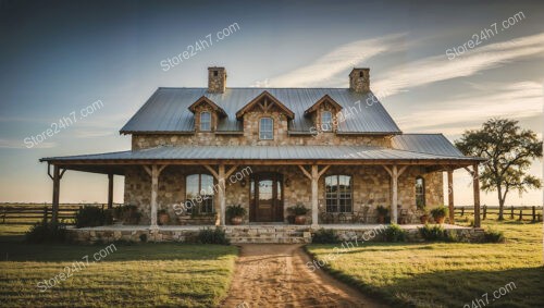 Classic Stone Ranch House with Expansive Wraparound Porch