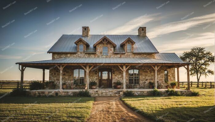 Classic Stone Ranch House with Expansive Wraparound Porch