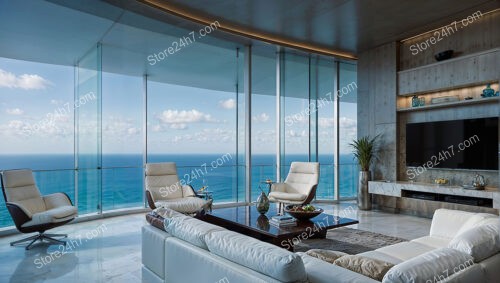 Sleek Modern Condo Living Room with Stunning Ocean View