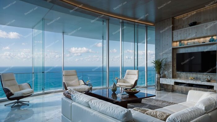 Sleek Modern Condo Living Room with Stunning Ocean View