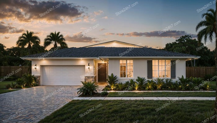 Elegant Florida Home at Sunset with Lush Landscape