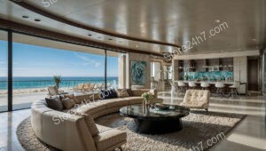 Luxurious Beachfront Condo Living Room with Ocean View
