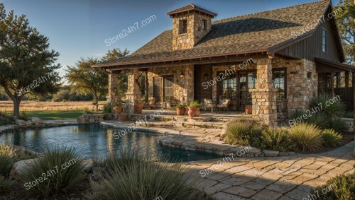 Charming Stone Ranch House with Tranquil Poolside Setting
