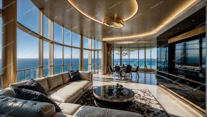 Golden Elegance in Luxurious Ocean View Coastal Apartment