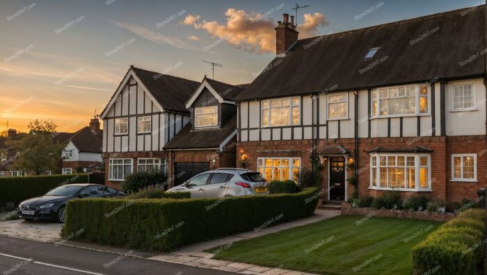 Charming Suburban Family Home Near London at Sunset