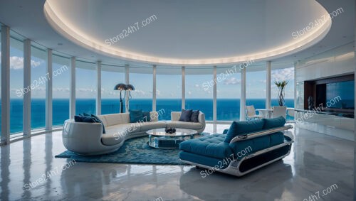 Circular Modern Living Room with Panoramic Ocean View