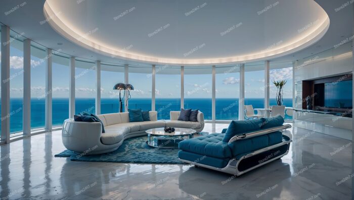 Circular Modern Living Room with Panoramic Ocean View