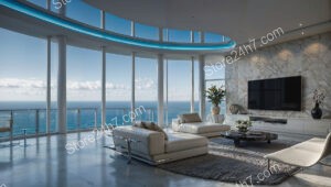 Luxurious High-Rise Condo Living Room with Ocean Panorama