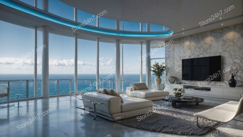 Luxurious High-Rise Condo Living Room with Ocean Panorama