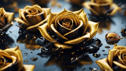 Golden Rose Elegance: Surreal Beauty in a Golden World