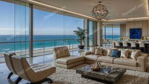 Luxurious Beachfront Condo Living Room with Panoramic View