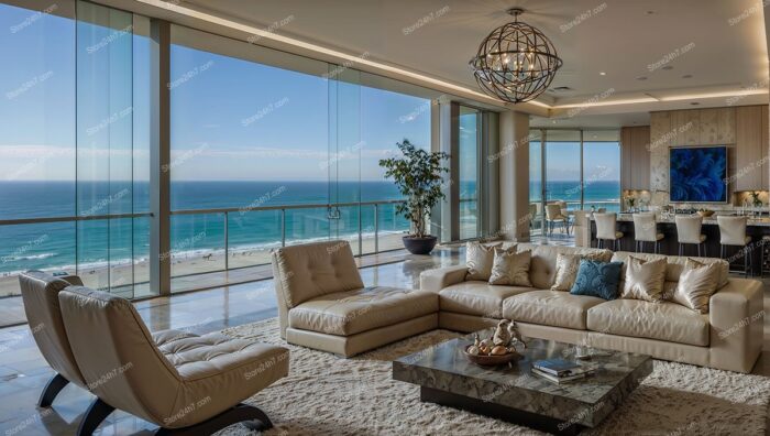 Luxurious Beachfront Condo Living Room with Panoramic View