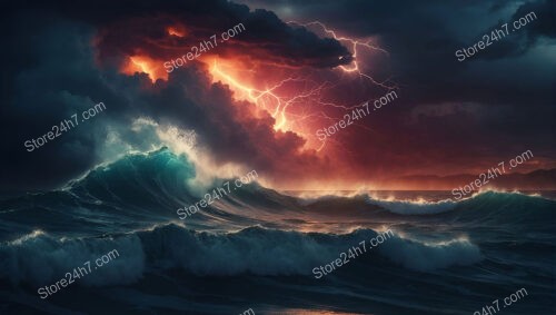 Fierce Lightning Illuminates Roaring Ocean Waves