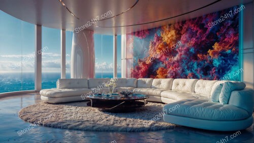 Ocean View Condo Living Room with Artistic Flair