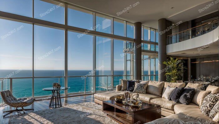 Spacious Coastal Condo Living Room with Panoramic Ocean View