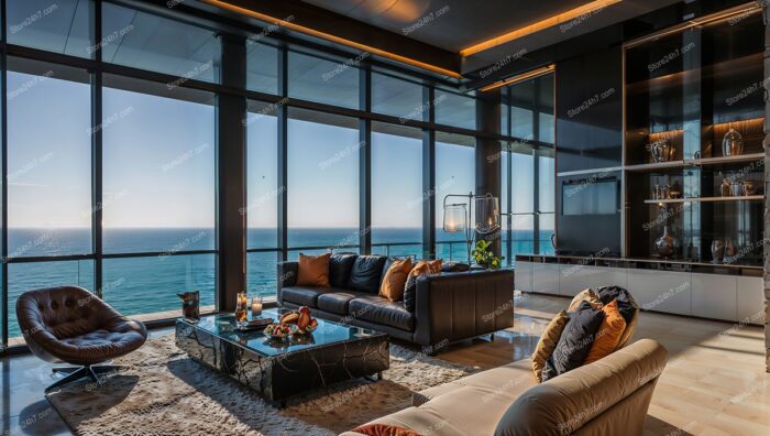 Sophisticated Ocean View Condo Living Room Design