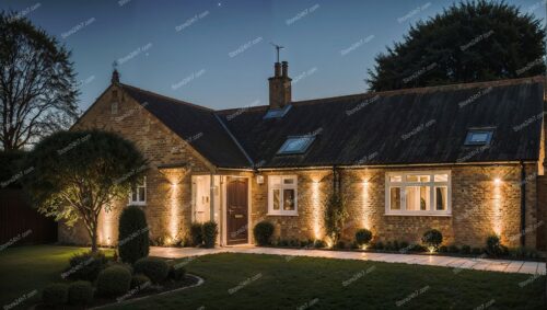 Quaint Countryside English Home at Sunset Glow
