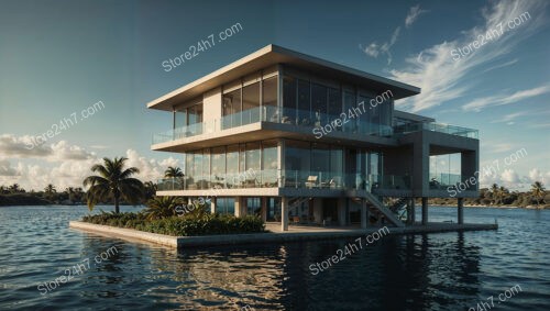Luxurious Modern Home Floating on Calm Tropical Waters