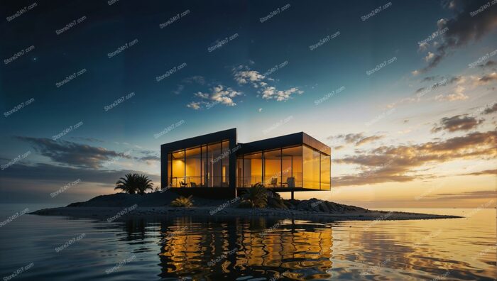 Island Oasis: Modern Golden Home at Sunset