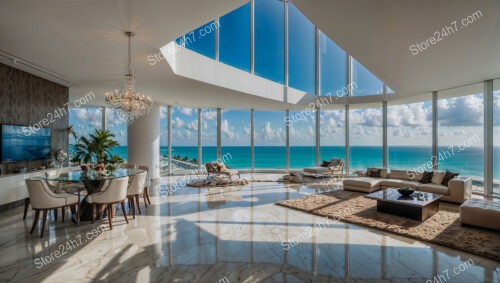 Expansive Modern Condo Living Room with Ocean View