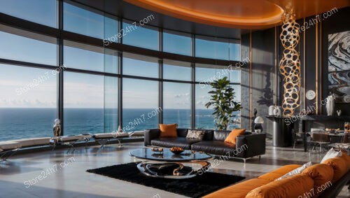 Luxurious Condo Living Room with Panoramic Ocean View