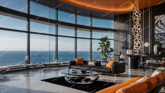 Luxurious Condo Living Room with Panoramic Ocean View