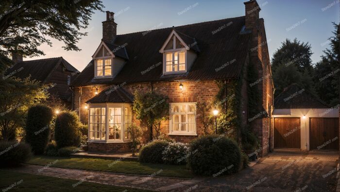 Family Cottage in English Countryside at Sunset