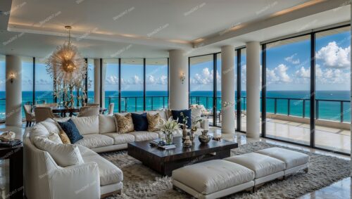 Sophisticated Ocean View Condo Living Room Design