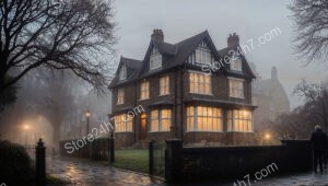 Elegant London House in Enchanting Morning Fog