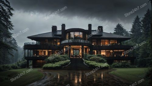 Luxurious Modern Mansion Misty Forest