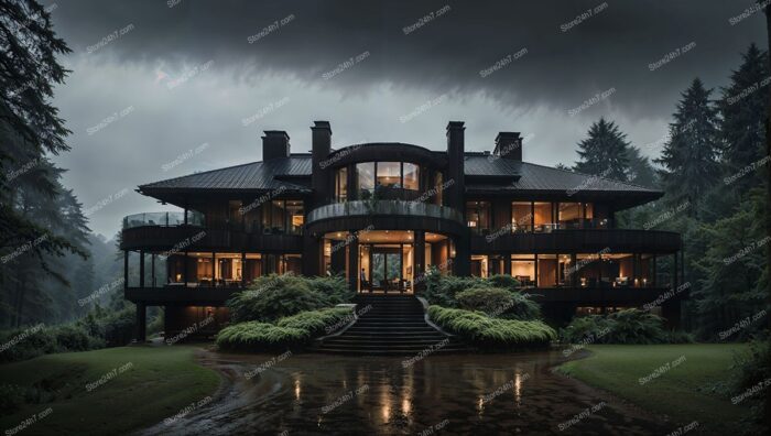 Luxurious Modern Mansion Misty Forest