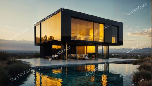 Sunset Reflections on a Modern Home by the Lake