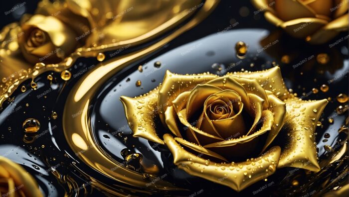 Golden Rose in Enchanting Abstract Golden Fantasy World