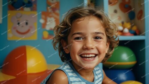 Child's Delightful Laughter in Bright Playroom Environment