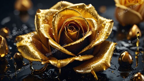 Golden Rose in Enchanting Golden World: A Surreal Beauty