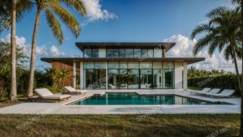 Modern Glass House with Pool in Tropical Paradise