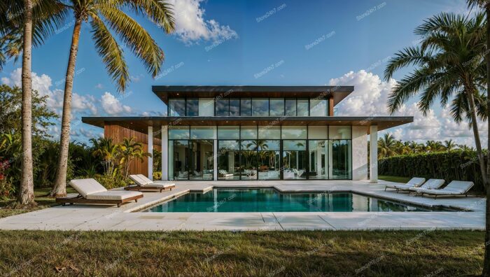 Modern Glass House with Pool in Tropical Paradise