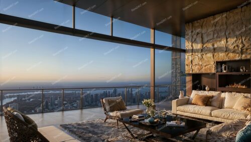 Sunset View from Luxurious Coastal Condo Living Room